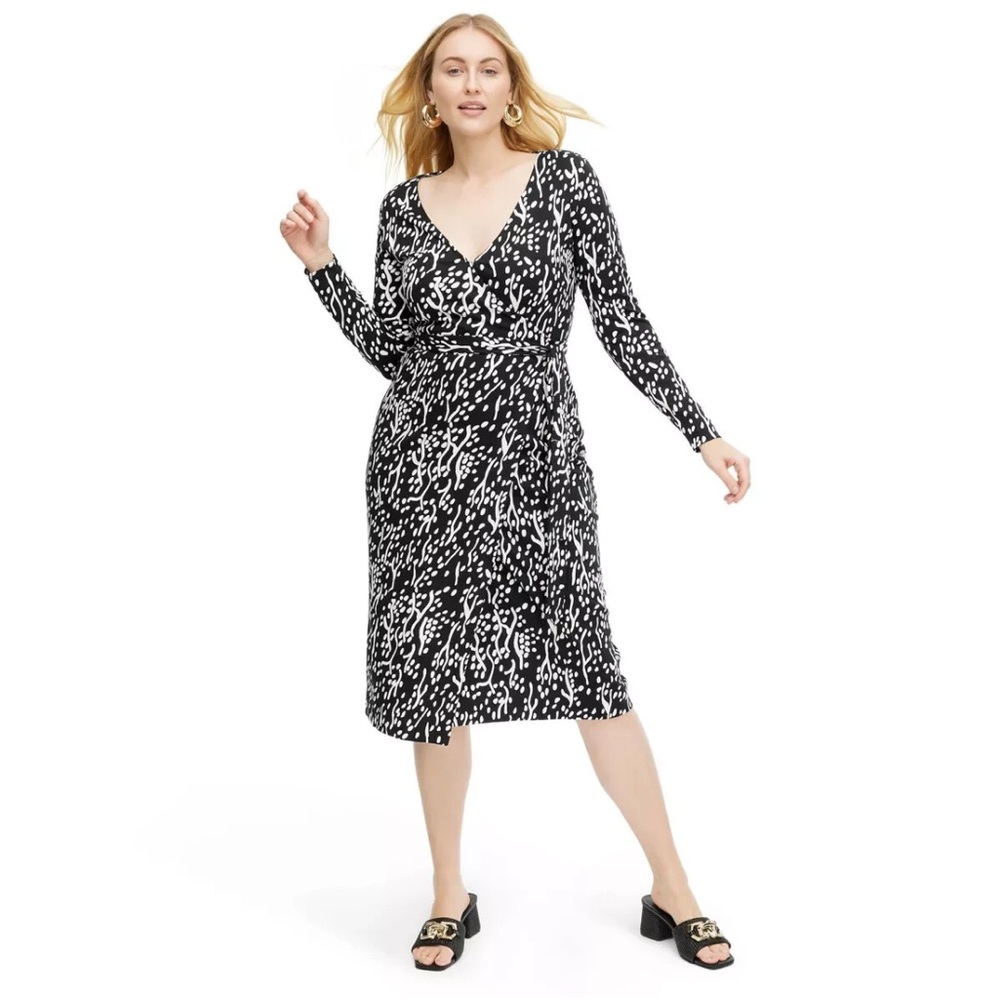 Diane von Furstenberg DVF x Target - Midi Sea Spots Black Wrap‎ Dress Medium